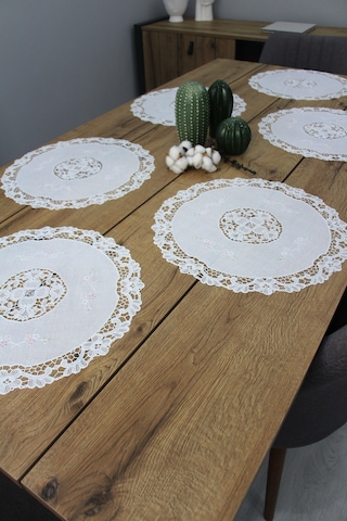 2' Li Amerikan Servis Supla Dantel İşlemesi Görünümlü 40 Cm Yuvarlak Beyaz