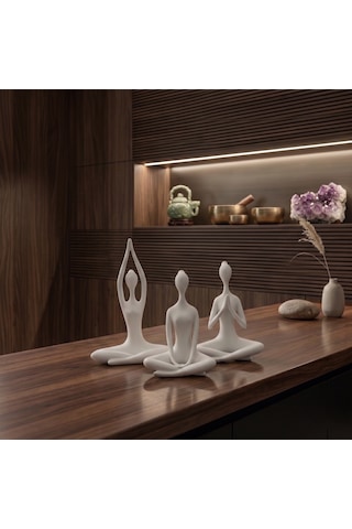 12 Cm 3 Lü Yoga Figürü Biblo Seti Modern Ev Dekoru Tv Ünitesi Ve Raf Aksesuarı Beyaz