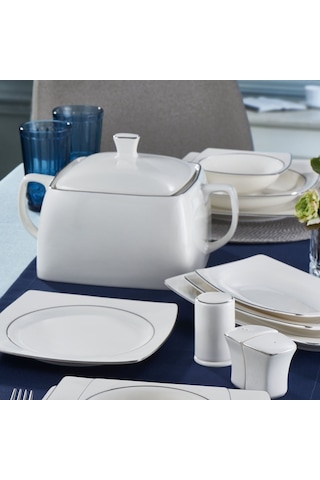 Güral Caroline 62 Parça Kare Yemek Takımı Platin File YT226