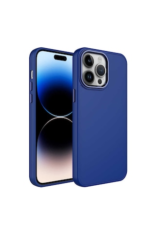 Apple Uyumlu iPhone 13 Pro Uyumlu Metal Çerçeve Ve Buton Tasarımlı Silikon Zore Luna Kılıf-lacivert Lacivert -
