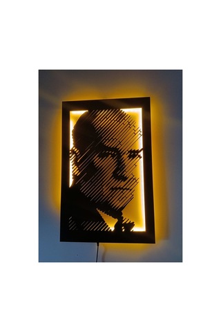 Ahşap Işıklı Duvar Dekoru Atatürk Figürlü Tablo 50x32 Cm
