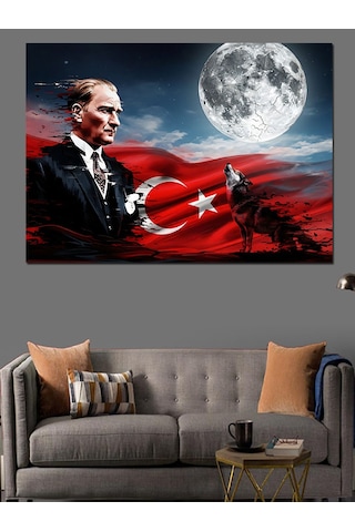Ahşap Tablo Atatürk Ve Ay Yıldızlı Bayrak