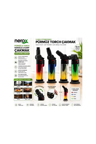 12 Adet Metalize Oynar Başlı Pürmüz - Torch - Kamp Çakmak Doldurulabilir Ayakda Durabilir Nrx-9305 Çok Renkli