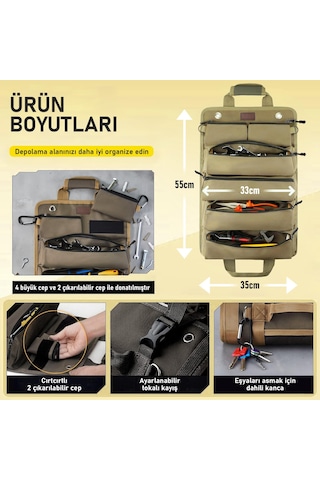 Haegs Alet Çantası, Ağır Hizmet Tipi Kanvas Rulo Takım Çantası, Katlanabilir Alet Organizer El Çantası, Tamirci Marangoz Teknisyen Hobici Takım Çantası, Alet Takım Anahtar Düzenleyici Çanta Kahverengi 83270550