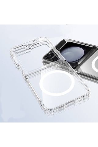Samsung Uyumlu Galaxy Z Flip 6 Kılıf M-safe Şarj Özellikli Şeffaf Sert Pc Zore Embos Kapak Seffaf