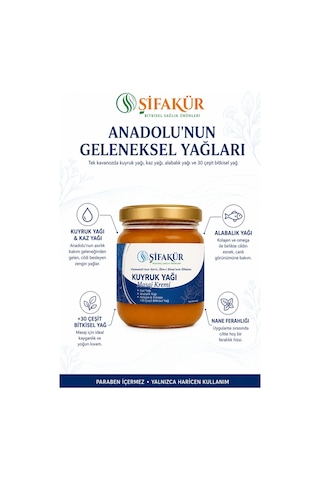 Kuyruk Yağı Kremi 240 ml Kuyruk Yağlı Masaj Kremi Kaz Yağı Alabalık Yağı Kolajenli