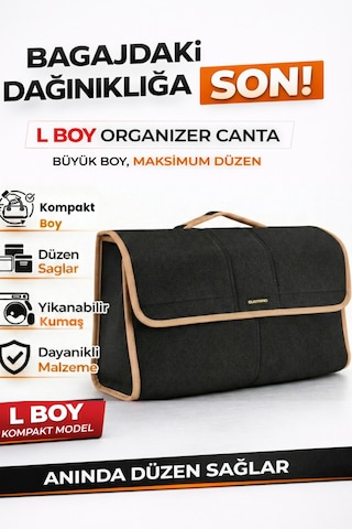 Oto Bagaj Organizer Bagaj Çantası L Boy Kaymaz Cırt Bantlı Velur Kompakt Düzenleyici - Vlx6
