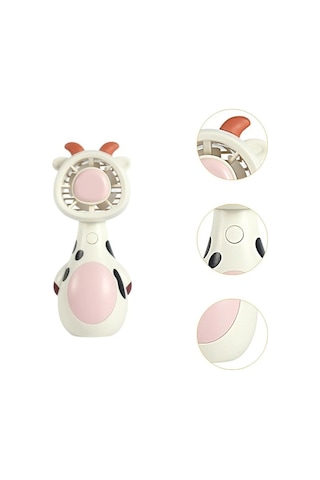 Mini El Fanı Şarjlı Telefon Tutuculu İnek Figürlü 3 Kademeli Taşınabilir Vantilatör Masa El Tipi Serinletici Soğutucu