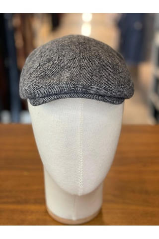 Hamze İngiliz London Model Balıksırtı Desen Kaşe Kumaş Kasket Şapka Gri