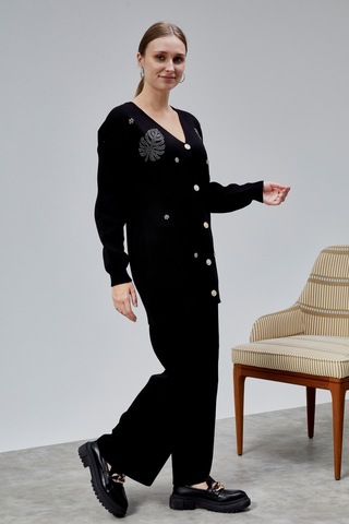 Lugmo Kadın Triko Takım Taşlı Standart Beden Siyah Siyah