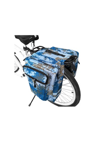 Padalink Bisiklet Arka Çantalı Geniş Çift Bölmeli Dağ Bisikleti Çantası - Mavi Kamuflaj Mavi
