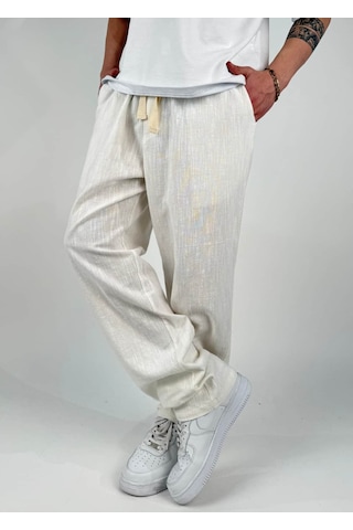 Zaee Keten Baggy Pantolon Beyaz