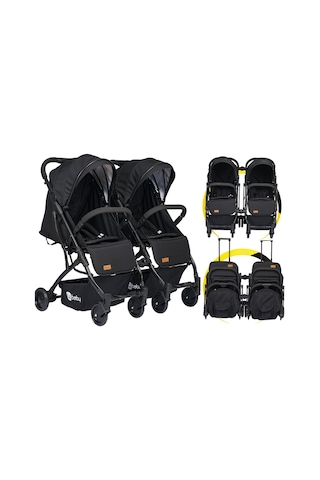 4 Baby Black İkiz Bebek Arabası Drone Sky Kabin Sistem