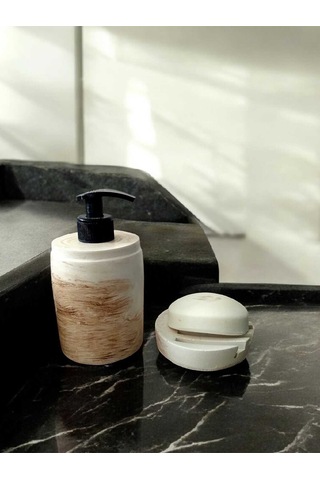 Marble Bej Banyo Seti,sıvı Sabunluk Diş Fırçalığı Beton Aksesuar Takımı Bej