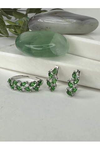 Alekseev Jewellery 925 Ayar Gümüş Zümrütlü Mücevher Küpeler 250100961 beyaz