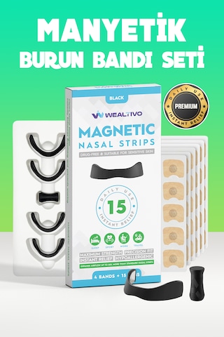 Premium 15 Li Siyah Manyetik Burun Bandı Seti Rahat Nefes, Kola