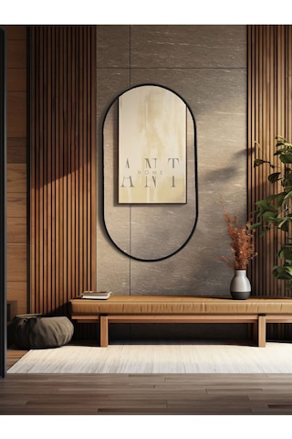 Dekoratif Ayna, Duvar Aynası, Konsol Aynası, Mdf, Elips Ayna, Çerçeveli Ayna 80x40 Cm 80 X 40 Siyah