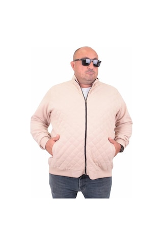 Starbattal Büyük Beden Fermuarlı Hırka Diamond 23281 Bej-Bej