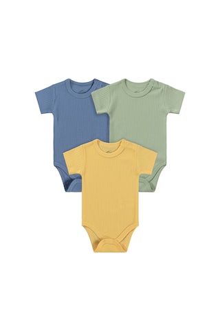 Minidamla Baby Minidamla Kısa Kol Basic 3'lü Set 1-18 Ay Çıtçıtlı Badi - Mavi Koyu Mavi