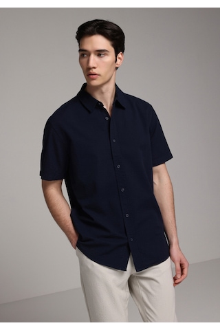 Colin's Colins Regular Fit Shirt Neck Düz Erkek Lacivert Kısa Kol Gömlek Cl1083096 Q1.v1 Nav