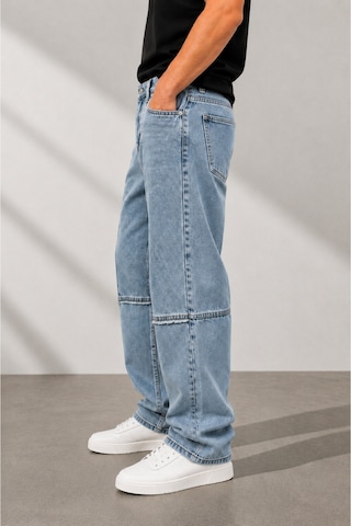 Public Denim Erkek Baggy Jean Pantolon Bol Kesim Yıkamalı Desenli Dikiş Detaylı Oversize K... Mavi