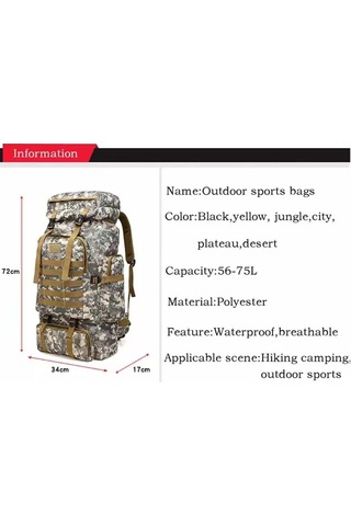 Outdoor 75l Dağcılık Sırt Çantası - Askeri Taktik Sırt Çantası Saldırı Paketi Asker Yeşili