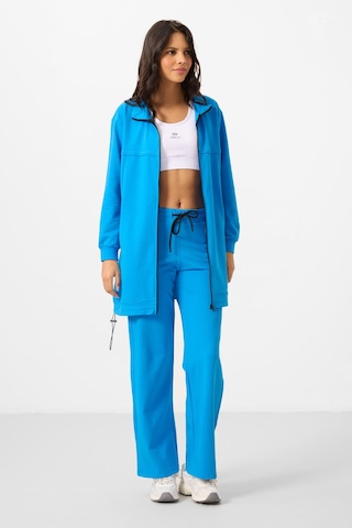 Mavi Dik Yaka Fermuarlı Pamuklu Kadın Eşofman Tunik Takım - 95346 Mavi