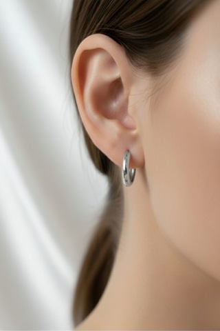 Çekirdekjewelry 925 Ayar Gümüş Düz Sade Halka Küpe Gri