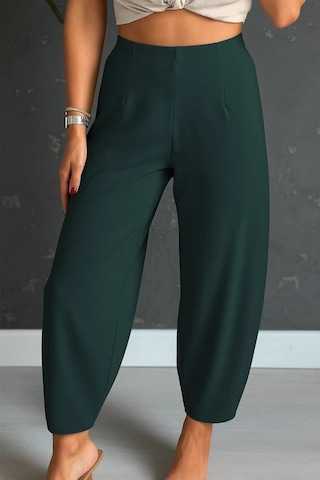 Defymoda Kadın Yüksek Bel Krep Pantolon Yeşil