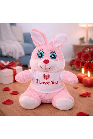 Tatlı Sürpriz Kutlama Hediyesi Hatıra Eşya I Love You Tişörtlü Sevimli Pembe Peluş Tavşan Çok Renkli