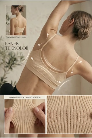 İpeksi Collection İp Askılı Pamuklu Çıkarılabilir Pedli Büstiyer Bralet - Sporcu Yarım Atlet Ten
