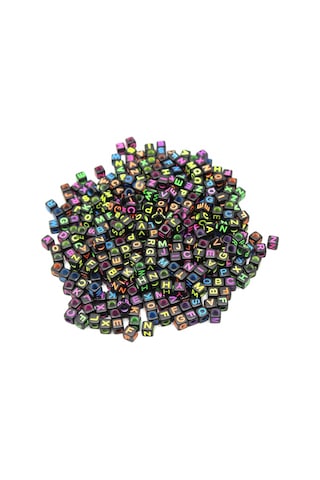 Harf Boncuk Akrilik Küp Renkli Siyah 6 Mm 250 Gr