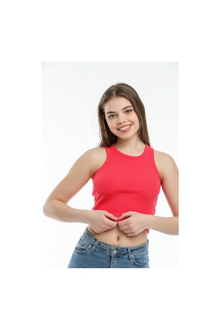 Superlife Süperlife Kadın Crop Örme Arkası Yüksek Yaka Slim Fit Atlet-tişort Spr21y11 Açık Kırmızı