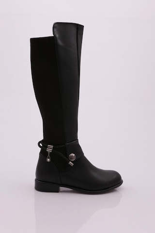 Dgn 505-22k Kadin Arkasi Strech Yani Fermuarli Knee High Flats Çizme 505-1557-R1534 Siyah