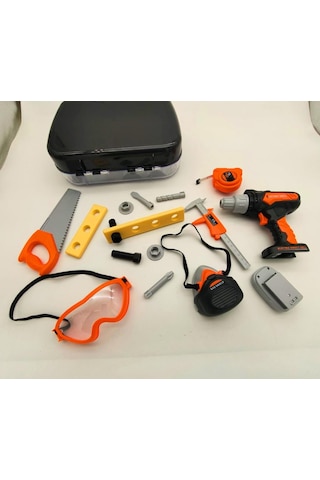 Ceren Ctoys Oyuncak Çantalı 16 Parça Pilli Vidalama Ve Toz Maskesi İş Gözlüğü Tamir Ekipmanı 778-10