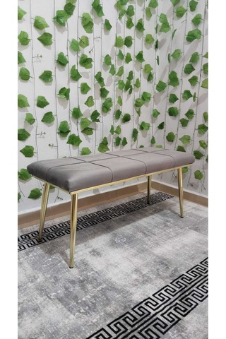 Özcan Metal Gold Metal Ayaklı Sırtlı & Sırtsız Mutfak Salon Antre Yatak Odası Puf Bank Oturak Takımı Gri