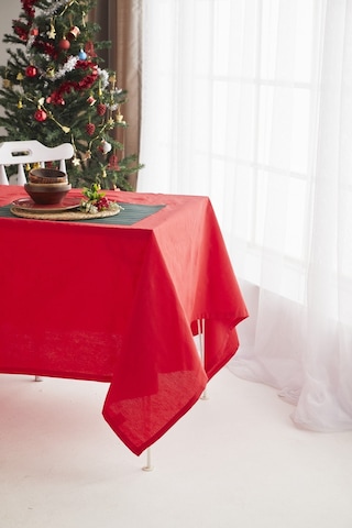 Ays Home Kırmızı Yılbaşı Düz Christmas Yemek Masa Örtüsü