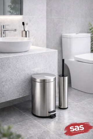 Sas Haus Krom 3 Lü Set 3 Lt Çöp Kovası Wc Fırçası Ve Diş Fırçalık Titan
