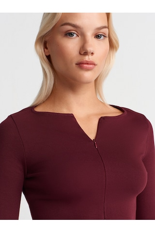 Dilvin 31993 Fermuar Detaylı Uzun Kollu Top-bordo Bordo