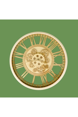 Galaxy Çarklı Duvar Saati - Krem / Altın - 50 Cm Krem / Altın Altın - Krem