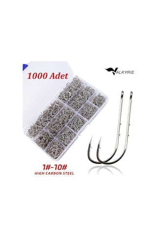 Valkyrie 1000 Adet Olta İğnesi Seti 1 -10 Yüksek Karbon Çelik, Halkalı Göz, Keskin Uç Profesyonel Balıkçı Genel