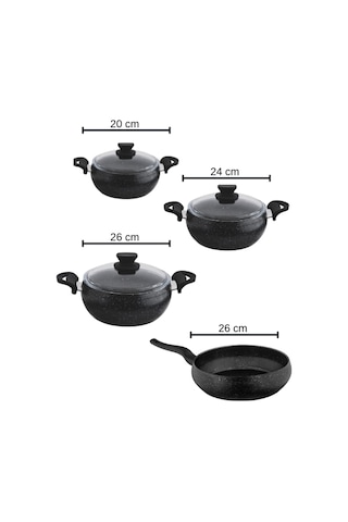 Granit Pro 7 Parça Granit Güveç Tencere Seti Siyah Bakalit Saplı - 20/24/26 Derin /26 Güveç Tava