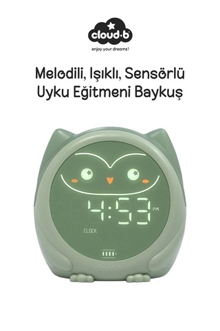 Cloud-b Melodili Sensörlü Masa Saati Uyku Eğitmeni 13x12x10 Cm Haki Yeşil
