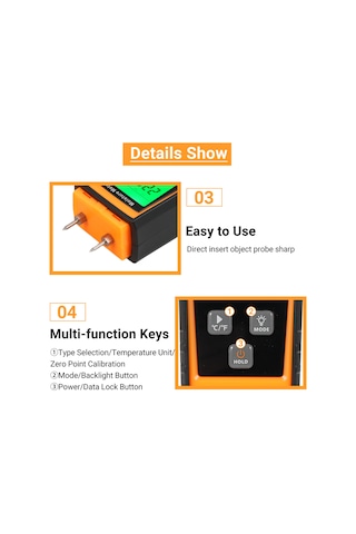 Ranyeek Rz862 İğne Tipi Dijital Nem Ölçer, Ahşap İnşa Malzeme Seçimi, 6-50% Aralığı, Siyah-turuncu Pil Dahil Değil