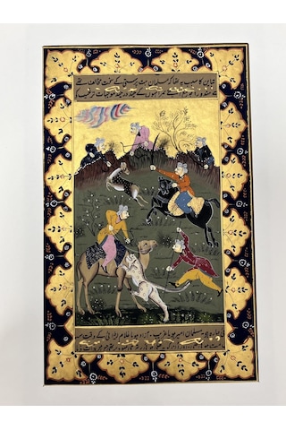 Kaplan İle Geyiğin Yaşam Mücadelesi Adlı El Yapımı Minyatür Resim 30x18,5 Cm