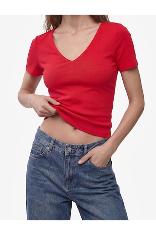 Koton Pamuklu Slim Fit Kısa Kollu V Yaka Tişört Kırmızı 6sak50425ek