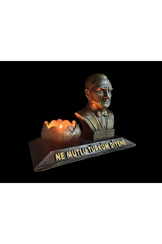 Atatürk Ne Mutlu Türküm Diyene Temalı Atatürk Büst Biblo Mumluk Altın Eskitme 0