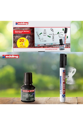 Edding 20 Adet Kırmızı Beyaz Tahta Kalemi + 1 Adet Mürekkep