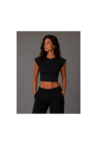 Parshey Kadın Crop Body Kısa Kollu Slim Fit Basic Crop Top Bisiklet Yaka Bluz Siyah