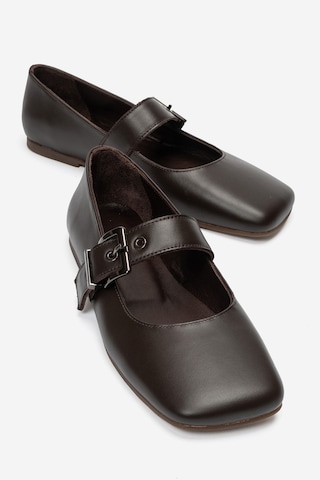 Luvi Shoes Jonas Kahverengi Cilt Hakiki Deri Kemerli Kadın Babet Ayakkabı